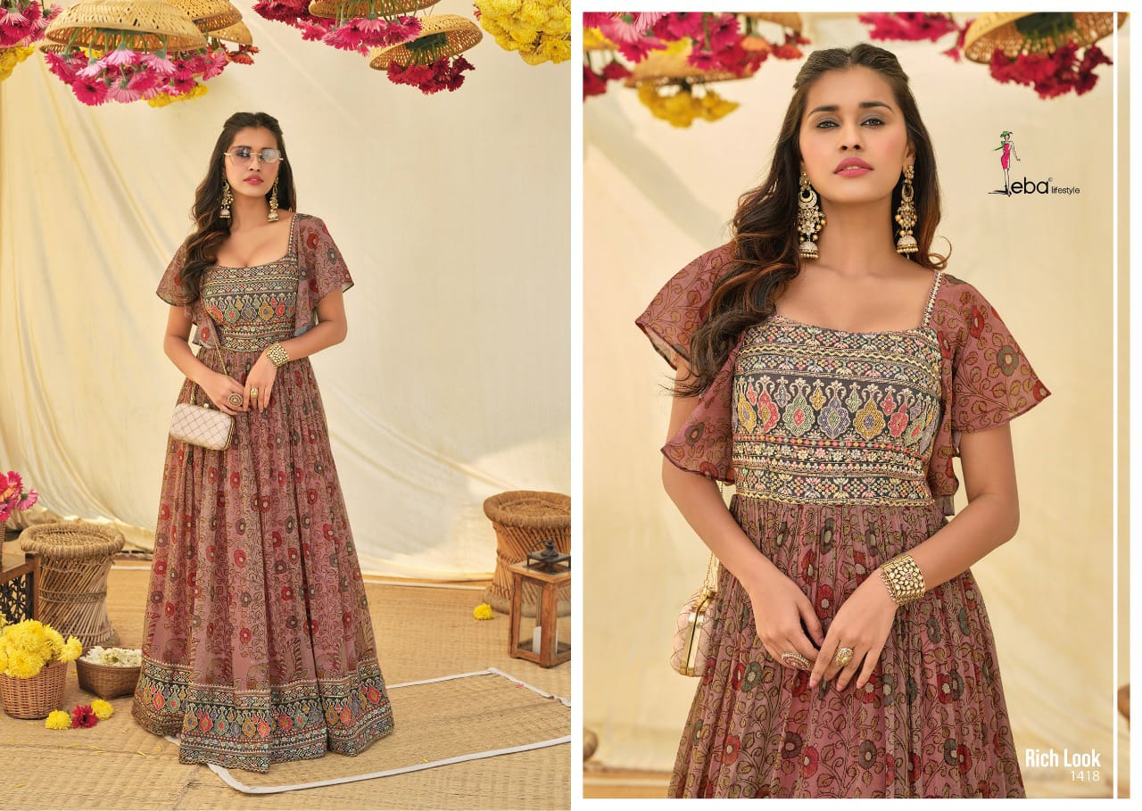 Eba Rich Look New Stylish Party Wear Heavy Designer Georgette Long Kurti Collection